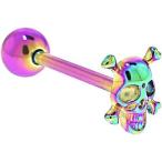 Body Candy Anodized Rainbow 3D Skull Crossbones Barbell Tongue Ring 14