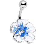 Body Candy Stainless Steel Clear Accent Blue Hibiscus Flower Belly But
