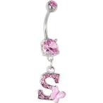 Body Candy Pink Butterfly Initial Dangle Belly Ring Letter S"