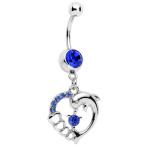 Body Candy Dark Blue Accent Complete Heart Dolphin Dangle Belly Ring