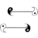 Body Candy Steel Clear Black Accent Yin Yang Barbell Nipple Ring Set o