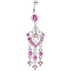 Body Candy Stainless Steel Pink Heart Chandelier Belly Ring