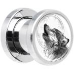 Body Candy Stainless Steel Howling Wolf Screw Fit Ear Gauge Plug Pair