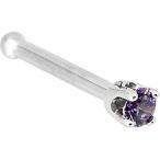 Solid 14k White Gold 2mm Purple Cubic Zirconia Nose Stud Bone 18 Gauge