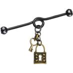 Body Candy Handcrafted Black Anodized Steel Brass Lock Key Dangle Heli