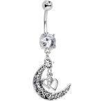 Body Candy Steel Clear Accent Moon Full of Love Dangle Belly Ring