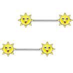 Body Candy Steel Yellow Sunshine Barbell Nipple Ring Set of 2 14 Gauge