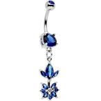 Body Candy Stainless Steel Blue Accent Budding Flower Dangle Belly Rin