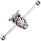 Body Candy Stainless Steel Barbell Pink and Clear Paved Owl Industrial