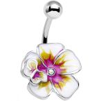 Body Candy Stainless Steel Clear Accent Pink and Yellow Hibiscus Flowe