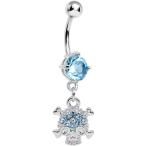 Body Candy Brilliant Blue Pirate Skull and Crossbones Dangle Belly Rin