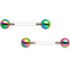 Body Candy Clear Bioplast Rainbow Push in Ball Barbell Nipple Ring Set