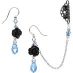 Body Candy Handcrafted Blue Accent Black Rose Earring Chain Cuff Set C