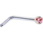 Body Candy Solid 14k White Gold 1.5mm Genuine Pink Sapphire L Shaped N