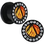 Body Candy Black Acrylic Monarch Butterfly Wing Screw Fit Ear Gauge Pl