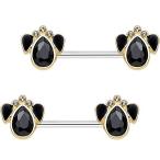 Body Candy Steel Black Accent Cat Paw Print Barbell Nipple Ring Set of