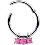 Body Candy Steel Pink Synthetic Opal Trio Hinged Segment Ring Circular