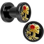 Body Candy Black Anodized Steel Red Rose Skeleton Cameo Flower Screw F
