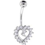 Body Candy 14k White Gold Hollow Heart Cubic Zirconia Belly Button Rin