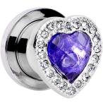 Body Candy Steel Clear Purple Accent Hug Your Heart Screw Fit Ear Gaug