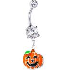 Body Candy Stainless Steel Happy JackoLantern Belly Button Ring with D