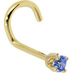 Solid 14k Yellow Gold 2mm Arctic Blue Cubic Zirconia Left Nose Stud Sc