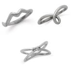 925 Sterling Silver CZ Cross-Band, Knot &amp; Wave 3-Pc Set Knuckle/Midi R