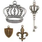 Solid Oak Steampunk Crowns &amp; Fleur De Lis Metal Accents (4 Pack)