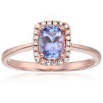 10k Rose Gold Tanzanite and Diamond Cushion Halo Engagement Ring (1/10