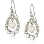 1928 Jewelry Silver-Tone Simulated Pearl And Crystal Drop Earrings