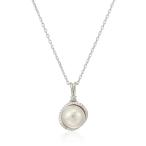 Majorica Rosa 12MM White Flat Pearl Pendant with Cz On Sterling Silver