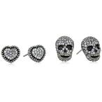 Betsey Johnson Cubic Zirconia Pave Heart and Skull Duo Set of Stud Ear