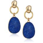 H Halston Women's Reversible Lapis and Gold Hoop Drop Earrings, One Si