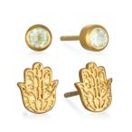 Satya Jewelry Womens Green Amethyst Gold Hamsa Stud Earrings Set, One