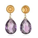 Satya Jewelry Women's Amethyst Gold Sun and Moon Drop Earrings, Purple