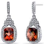 Created Padparadscha Sapphire Halo Crown Dangle Earrings Sterling Silv