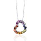 Rainbow Color Heart Pendant Necklace Sterling Silver Rhodium Nickel Fi