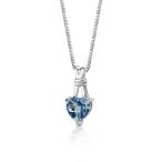 3.00 Carats Heart Shape Swiss Blue Topaz Pendant Necklace in Sterling