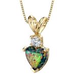 14 Karat Yellow Gold Heart Shape Created Black Opal Diamond Pendant