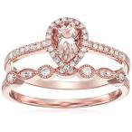 Olivia Paris Women's 14K Rose Gold Pear Morganite and Diamond Halo Vin