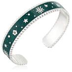 Lucky Brand Women's Green Enamel Silver Floral Inlay Cuff Bracelet, Si