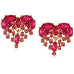 Betsey Johnson Women's Heart Stone Fringe Button Earrings, Pink, One S