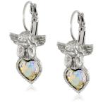 Symbols of Faith "Inspirations" Silver-Tone Crystal Ab Heart Angel Ear