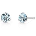 14 Kt White Gold Martini Style Round Cut 1.50 Carats Aquamarine Stud E