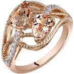 14K Rose Gold Two Stone Morganite Ring Pear Shape 1.50 Carats size 9