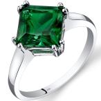 14K White Gold Created Emerald Princess Cut Ring 2.00 Carats Size 7