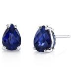 14 Karat White Gold Pear Shape 2.00 Carats Created Blue Sapphire Stud