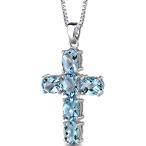 Swiss Blue Topaz Pendant Necklace Sterling Silver Cross Design 6.00 Ca