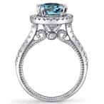 Peora London Blue Topaz Halo Milgrain Ring Sterling Silver 2.25 Carats