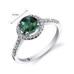 14K White Gold Created Emerald Halo Ring Round Checkerboard Cut 1.00 C